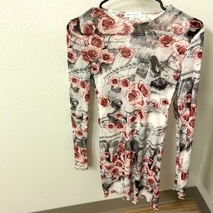 New w/o tags, See Through Rose Art Style Dress size M